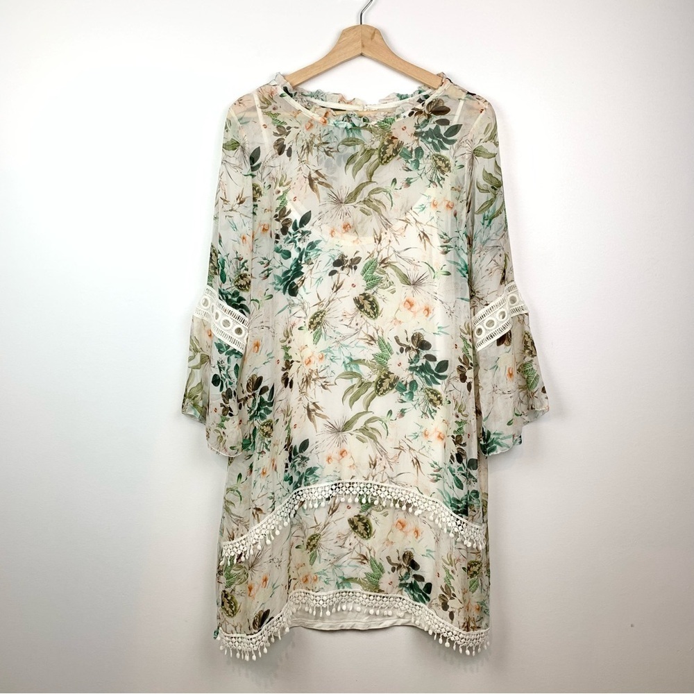 Bellambra Dress Silk Lace Floral Flowers White Long Sleeves Boho Romantic Small